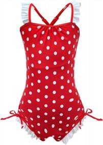 img 4 attached to Stylish And Sun-Safe: Girls' Polka Dot And Daisy 1-Piece Swimsuits In Long-Sleeve And Simplified Styles