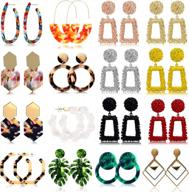 16 pairs gold rectangle geometric dangle earrings fashion acrylic statement drop earrings for women girls gift fifata collection logo
