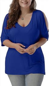 img 1 attached to Stylish Plus Size Batwing Top With Cold Shoulder Design - ALLEGRACE V-Neck Short Sleeve T-Shirt