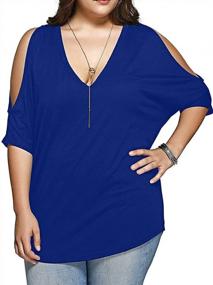 img 4 attached to Stylish Plus Size Batwing Top With Cold Shoulder Design - ALLEGRACE V-Neck Short Sleeve T-Shirt