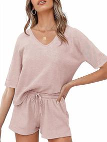 img 4 attached to Waffle Knit Short Sleeve Women'S Pajamas Set With Pockets - Comfy Loungewear For Sleep And Relaxation