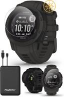 garmin instinct 2s solar rugged gps smartwatch bundle | graphite outdoor watch w/ multi gnss, compass & heart rate s/m 40mm + playbetter screen protectors & portable charger 2022 logo