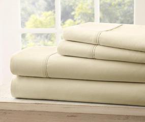 img 1 attached to 🛏️ Premium Split TOP King Bed Sheet Set: Royal Collection 1900 Egyptian Cotton Bamboo Quality with 1 Fitted Sheet 36" Split TOP, 1 King Flat and 2 King P/Cases - No Wrinkle (TAN, Split TOP King)
