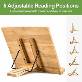 img 3 attached to Extra Large Bamboo Book Stand - 15.75 X 11.75 Inch Foldable With 5 Adjustable Heights For Recipe, Ipad, Textbook, Magazine & More!