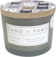 🕯️ sand + paws tahitian vanilla scented candles with essential oils | neutralizes pet odor | various sizes and scents available | 12 oz | wooden lid painted with cats logo