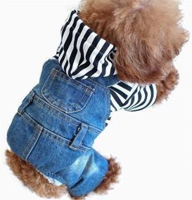 img 4 attached to 🐾 Джинсовый комбинезон для собак Pet Denim с капюшоном - Классическая куртка для маленьких и средних собак и кошек - Синий дизайн винтажной стирки