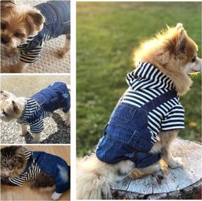 img 3 attached to 🐾 Джинсовый комбинезон для собак Pet Denim с капюшоном - Классическая куртка для маленьких и средних собак и кошек - Синий дизайн винтажной стирки