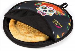 img 3 attached to CINPIUK Tortilla Warmer Pouch 12-дюймовый Taco Warmer Holder Мешок из ткани сахарного черепа Изолированный и пригодный для использования в микроволновой печи, сохраняет кукурузную муку Tortillas Taco Pizza теплой и свежей