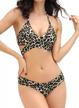 flattering floral print two piece swimsuit with push up halter top and bandage bikini bottoms for women by shekini logo