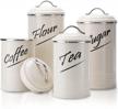 ivory food storage canisters containers set of 4 - hillbond carbon steel powder coated decorative jars logo
