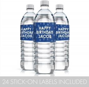 img 1 attached to Персонализированные темно-синие этикетки для бутылок с водой Happy Birthday Party с именем - 24 водонепроницаемых наклейки для вечеринок