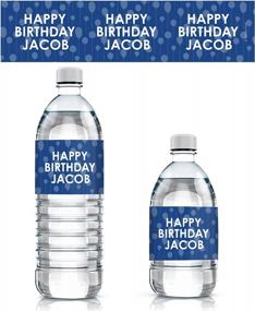 img 4 attached to Персонализированные темно-синие этикетки для бутылок с водой Happy Birthday Party с именем - 24 водонепроницаемых наклейки для вечеринок