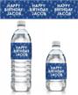 personalized dark blue happy birthday party water bottle labels with name - 24 waterproof wrapper stickers for parties logo