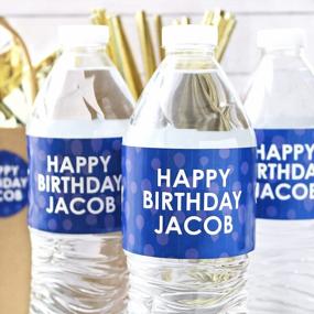 img 3 attached to Персонализированные темно-синие этикетки для бутылок с водой Happy Birthday Party с именем - 24 водонепроницаемых наклейки для вечеринок