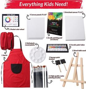 img 2 attached to Deluxe Acrylic Kids Art Set 35 Pcs - Non Toxic Paint, Tabletop Easel, Brushes, Canvas & More Premium Supplies For Painting Pad By RISEBRITE