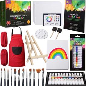 img 4 attached to Deluxe Acrylic Kids Art Set 35 Pcs - Non Toxic Paint, Tabletop Easel, Brushes, Canvas & More Premium Supplies For Painting Pad By RISEBRITE