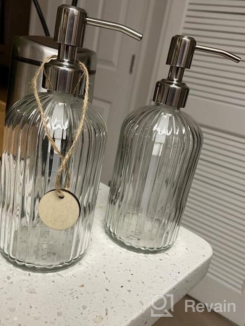 img 1 attached to 2PACK 18 Oz Glass Soap Dispenser W/ Rust Proof Steel Pump - Refillable & Vertical Stripe Design For Kitchen & Bathroom! review by Marc Salem