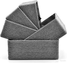 img 4 attached to 🧺 Acrola 5-Pack Decorative Storage Baskets: Stackable Woven Paper Rope with Fabric Liner in Gray - ST05002