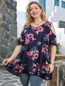 img 2 attached to Women'S Plus Size Cold Shoulder Floral Tunic Tops Short Sleeve V Neck T Shirts