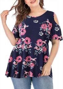 img 4 attached to Women'S Plus Size Cold Shoulder Floral Tunic Tops Short Sleeve V Neck T Shirts