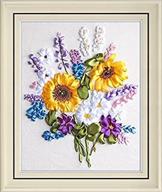 ribbon embroidery kit,fanryn 3d silk ribbon embroidery sunflower flowers pattern design cross stitch kit embroidery for beginner diy handwork home decoration wall decor 40x50cm (no frame) logo