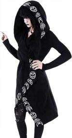 img 3 attached to TWGONE Women'S Plus Size Hooded Cardigan Jacket With Long Sleeves And Punk Moon Print - Black Cloak Style