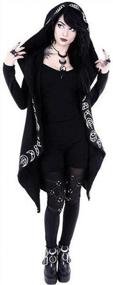 img 2 attached to TWGONE Women'S Plus Size Hooded Cardigan Jacket With Long Sleeves And Punk Moon Print - Black Cloak Style