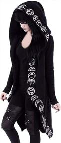 img 4 attached to TWGONE Women'S Plus Size Hooded Cardigan Jacket With Long Sleeves And Punk Moon Print - Black Cloak Style