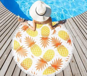 img 3 attached to Large Round Pineapple Yellow Beach Towel Blanket For Adults Women Kids With Tassels, Soft Microfiber Quick Dry And Sand Free Pool Picnic Yoga Towel 59 Inches, Thick Pineapple Gifts Mediation Mat