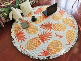 img 2 attached to Large Round Pineapple Yellow Beach Towel Blanket For Adults Women Kids With Tassels, Soft Microfiber Quick Dry And Sand Free Pool Picnic Yoga Towel 59 Inches, Thick Pineapple Gifts Mediation Mat