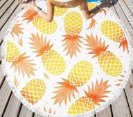 large round pineapple yellow beach towel blanket for adults women kids with tassels, soft microfiber quick dry and sand free pool picnic yoga towel 59 inches, thick pineapple gifts mediation mat logo