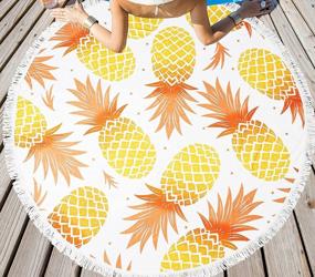 img 4 attached to Large Round Pineapple Yellow Beach Towel Blanket For Adults Women Kids With Tassels, Soft Microfiber Quick Dry And Sand Free Pool Picnic Yoga Towel 59 Inches, Thick Pineapple Gifts Mediation Mat