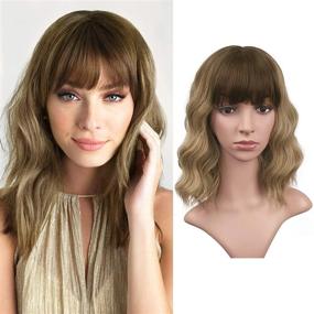 img 4 attached to 14-Inch BARSDAR Pastel Wavy Fluffy Wig In Dark Brown/Linen Brown Mix With Air Bangs - Silky Heat-Resistant Synthetic Hair Shoulder-Length Cosplay Wig For Women/Girls