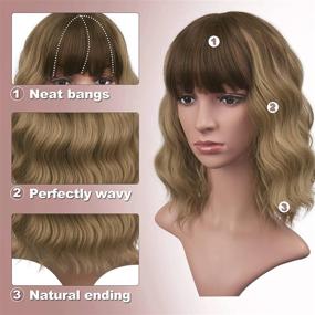 img 2 attached to 14-Inch BARSDAR Pastel Wavy Fluffy Wig In Dark Brown/Linen Brown Mix With Air Bangs - Silky Heat-Resistant Synthetic Hair Shoulder-Length Cosplay Wig For Women/Girls