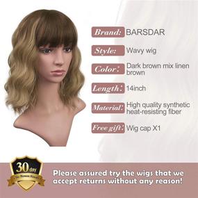 img 1 attached to 14-Inch BARSDAR Pastel Wavy Fluffy Wig In Dark Brown/Linen Brown Mix With Air Bangs - Silky Heat-Resistant Synthetic Hair Shoulder-Length Cosplay Wig For Women/Girls