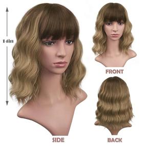 img 3 attached to 14-Inch BARSDAR Pastel Wavy Fluffy Wig In Dark Brown/Linen Brown Mix With Air Bangs - Silky Heat-Resistant Synthetic Hair Shoulder-Length Cosplay Wig For Women/Girls