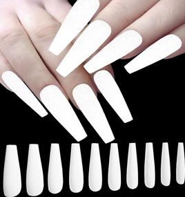 img 4 attached to 100Pc Matte Coffin Press On Nails Long Colored Ballerina Shape Artificial False Nails Women Girls Manicure Fingernail DIY Decor Acrylic Tips 10 Sizes With Case (White)