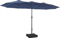 phi villa 15ft large patio umbrellas with base included, outdoor double-sided rectangle market umbrella with crank handle, for pool lawn garden, blue logo
