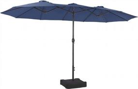 img 4 attached to PHI VILLA 15-футовые большие зонтики для патио с основанием в комплекте, открытый двухсторонний прямоугольный зонт для рынка с кривошипной ручкой, для сада с лужайкой у бассейна, синий