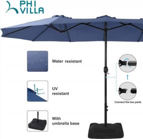 img 2 attached to PHI VILLA 15-футовые большие зонтики для патио с основанием в комплекте, открытый двухсторонний прямоугольный зонт для рынка с кривошипной ручкой, для сада с лужайкой у бассейна, синий