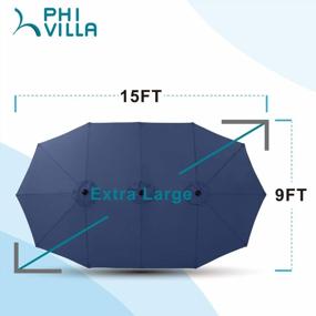 img 3 attached to PHI VILLA 15-футовые большие зонтики для патио с основанием в комплекте, открытый двухсторонний прямоугольный зонт для рынка с кривошипной ручкой, для сада с лужайкой у бассейна, синий