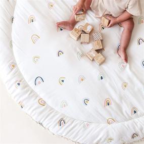 img 2 attached to 🌈 Makemake Organics GOTS Certified Round Rainbow Play Mat: Non-Toxic, Reversible, Washable Organic Nursery Rug for Tummy Time, Crawling, and Activities - Thick Quilted Cotton, White