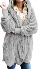 img 1 attached to Women'S Fuzzy Hooded Sherpa Jacket Cardigan With Pockets - Open Front Coat Outwear