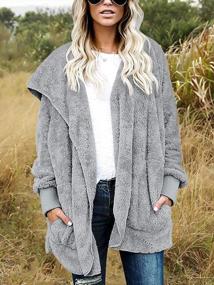 img 2 attached to Women'S Fuzzy Hooded Sherpa Jacket Cardigan With Pockets - Open Front Coat Outwear