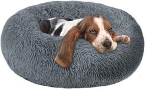 img 4 attached to 🐶 Anxiety Dog Bed and Grey Dog Calming Bed - Comfy Donut Cuddler Pet Bed for Improved Sleep, Orthopedic Relief, and Waterproof Bottom