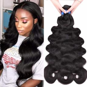 img 4 attached to Ucrown Hair Mixed Length 30",32",34" 36'',38'',40'',100% Brazilian Human Hair Body Wave 3 Bundles 300G Total Human Hair Weave Extensions Natural Black Color (36 38 40)