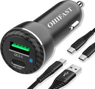 🚀 super fast car charger 25w, ohifast - compatible with samsung galaxy s22 plus/ultra/s21/s20 fe/a71 5g/note 20/10/9/8/fold 2/s10/s9 - dual port fast charging car adapter with 2 x 3.3ft braided usb c cable logo