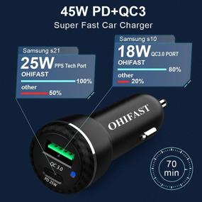 img 3 attached to 🚀 Super Fast Car Charger 25W, OHIFAST - Compatible with Samsung Galaxy S22 Plus/Ultra/S21/S20 FE/A71 5G/Note 20/10/9/8/Fold 2/S10/S9 - Dual Port Fast Charging Car Adapter with 2 X 3.3FT Braided USB C Cable
