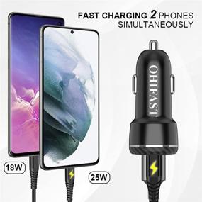 img 2 attached to 🚀 Super Fast Car Charger 25W, OHIFAST - Compatible with Samsung Galaxy S22 Plus/Ultra/S21/S20 FE/A71 5G/Note 20/10/9/8/Fold 2/S10/S9 - Dual Port Fast Charging Car Adapter with 2 X 3.3FT Braided USB C Cable