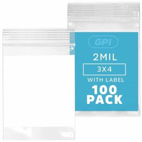img 4 attached to 100 Pack Of Clear Plastic Zip Bags - 3" X 4" Size, 2 Mil Thickness, Resealable Zipper With Write-On Block. Strong And Durable Poly Bags For Storage, Shipping, And Packaging From GPI.
